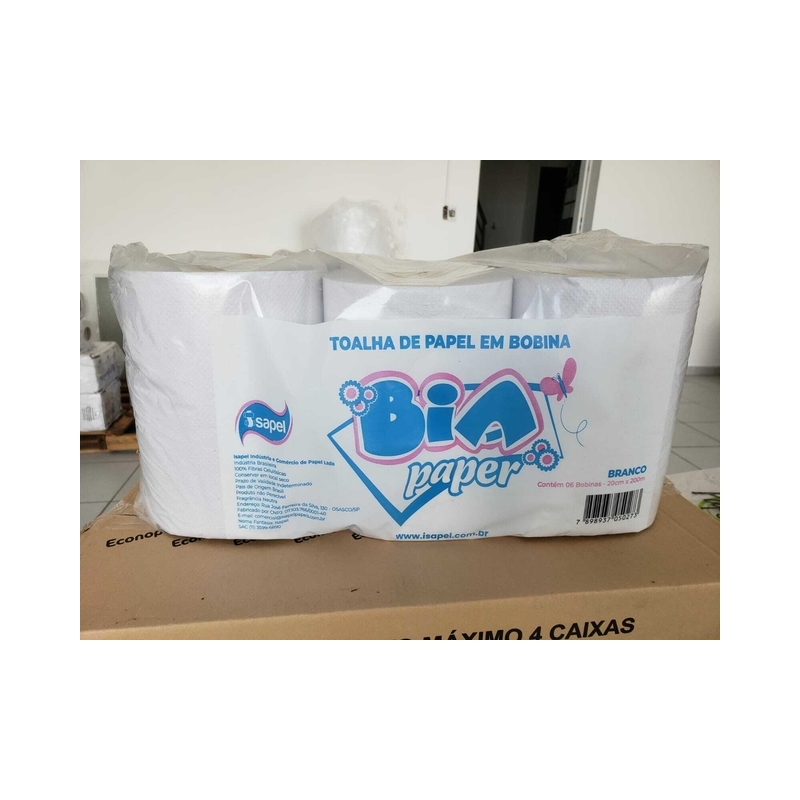 Foto PAPEL TOALHA BOBINA BIA BRANCO 20X200X6 ISAPEL/30009