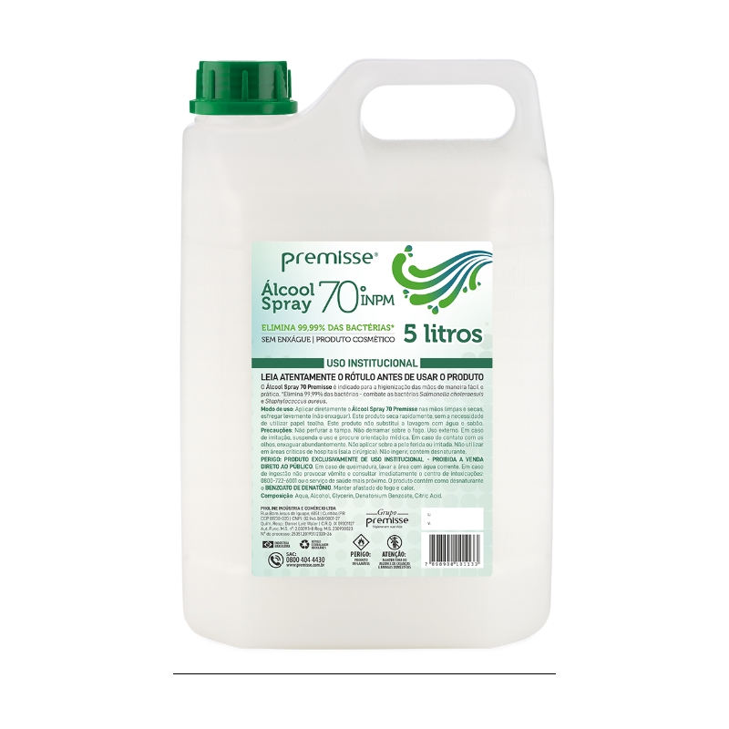 Foto ÁLCOOL SPRAY ANTISSÉPTICO CLEAN 70 5LTS S/ ENXAGUE PREMISSE