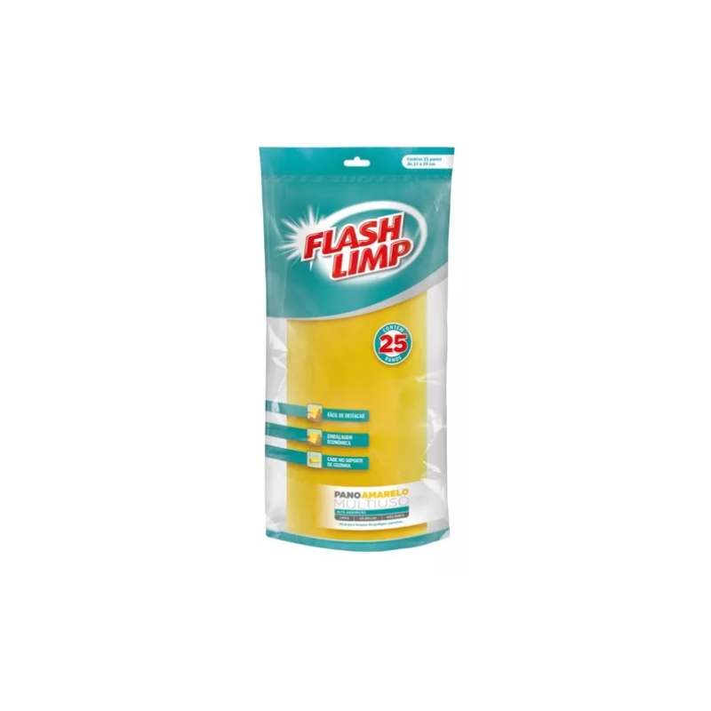 Foto ROLO PANO AMARELO MULTIUSO 25 PC FLASH LIMP